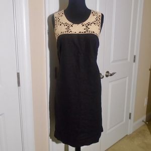 LOFT Crochet Black Linen Shift Dress 8